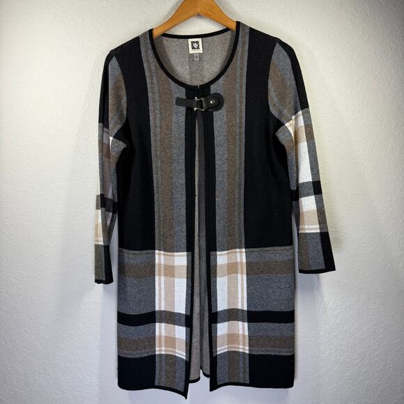 Women's Anne Klein Black, Brown and White Sweater Cardigan Size Medium - Picture 1 of 6
